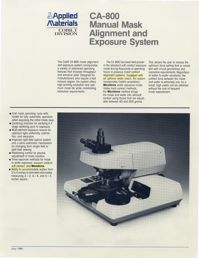 Applied Materials - CA-800 Mask Aligner and Exposure System