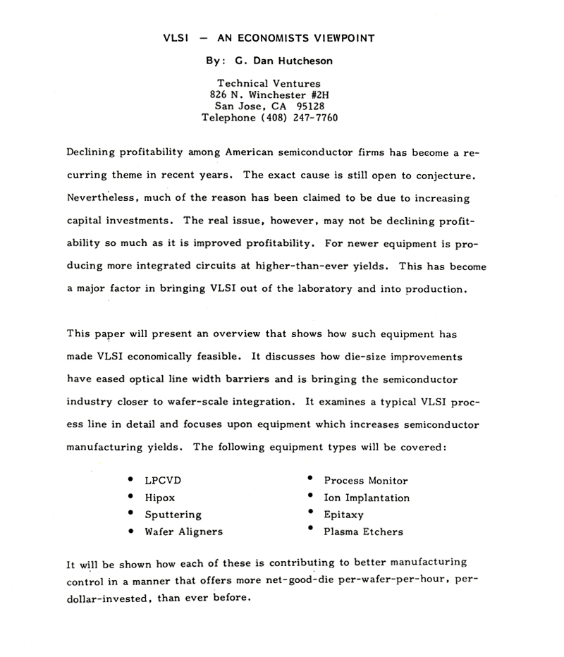 VLSI - An Economist's Viewpoint