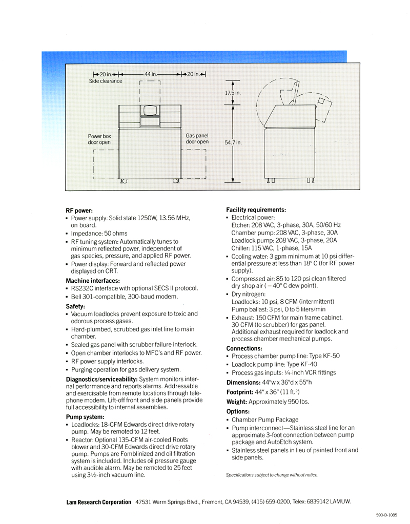 Lam Research - Auto Etch 590 Oxide Etcher
