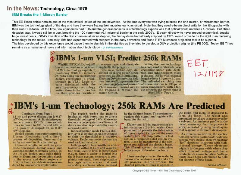 Technology, Circa 1978 - IBM Breaks the 1-Micron Barrier