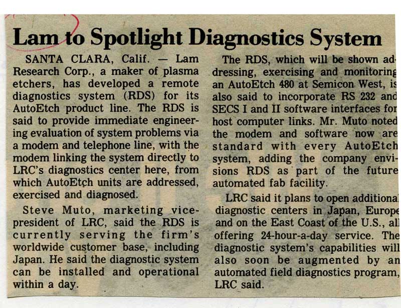 Lam to spotlight remote diagnostics system