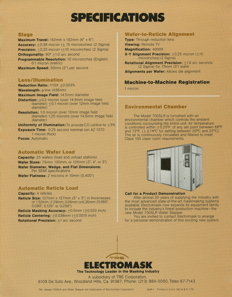 The Electromask Model 700SLR Wafer Stepper