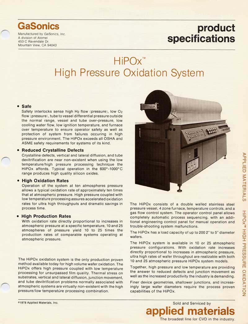 Gasonics HiPox High Pressure Oxidation System.