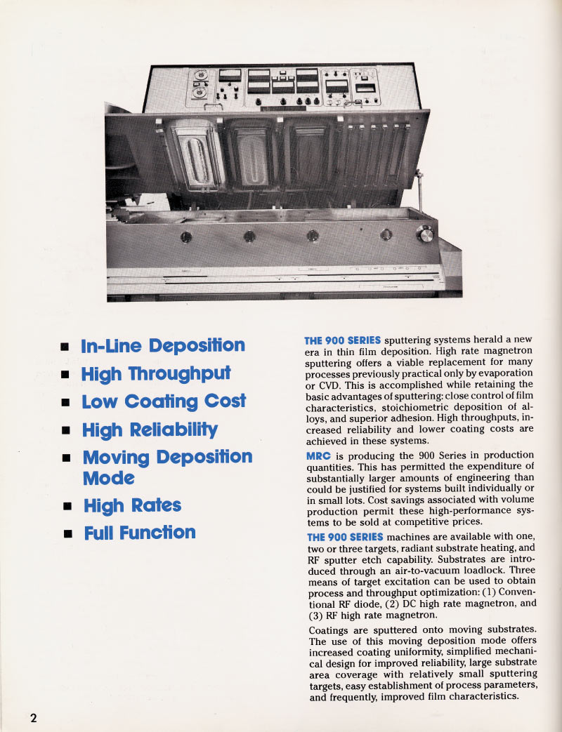 MRC Series 900 In Line Sputtering Systems