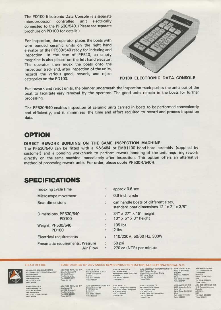 ASM Assembly Automation - PF530/540 Third Optical Cerdip Inspection Station