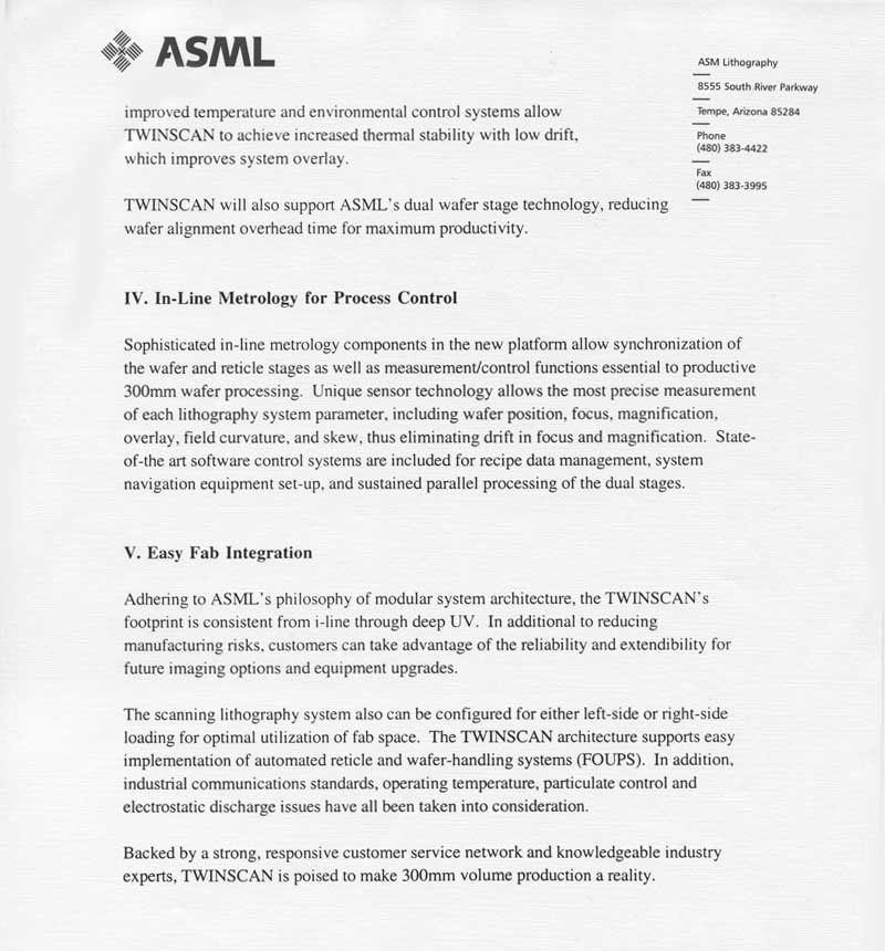 ASML - Twinscan, Step & Scan Aligner