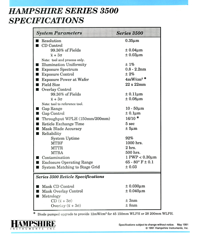 Hampshire - Series 3500 X-Ray Lithography System