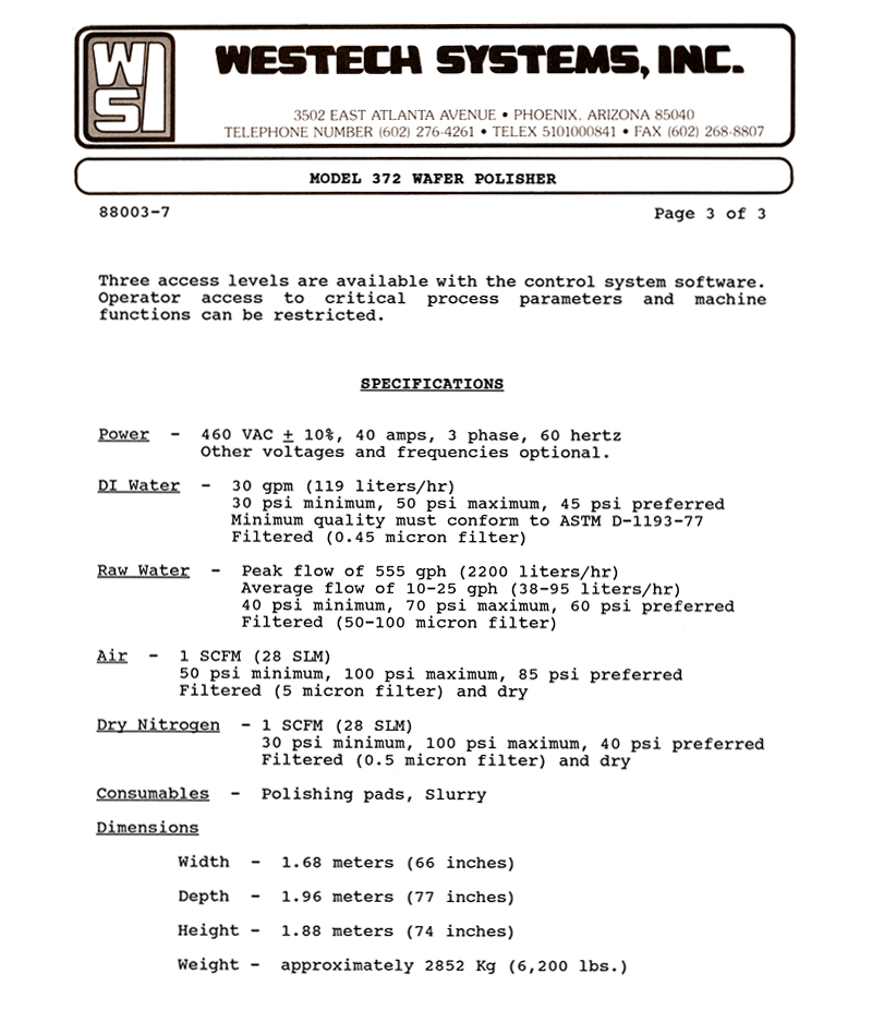 Westech - Model 372 Wafer Polisher