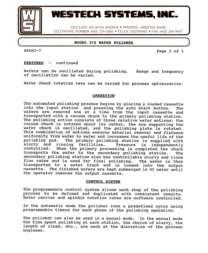 Westech - Model 372 Wafer Polisher