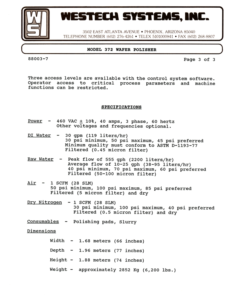 Westech - Model 372 Wafer Polisher