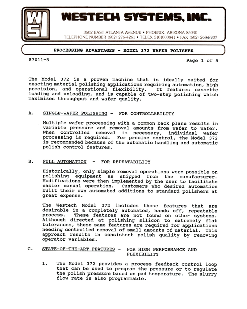 Westech - Model 372 Wafer Polisher